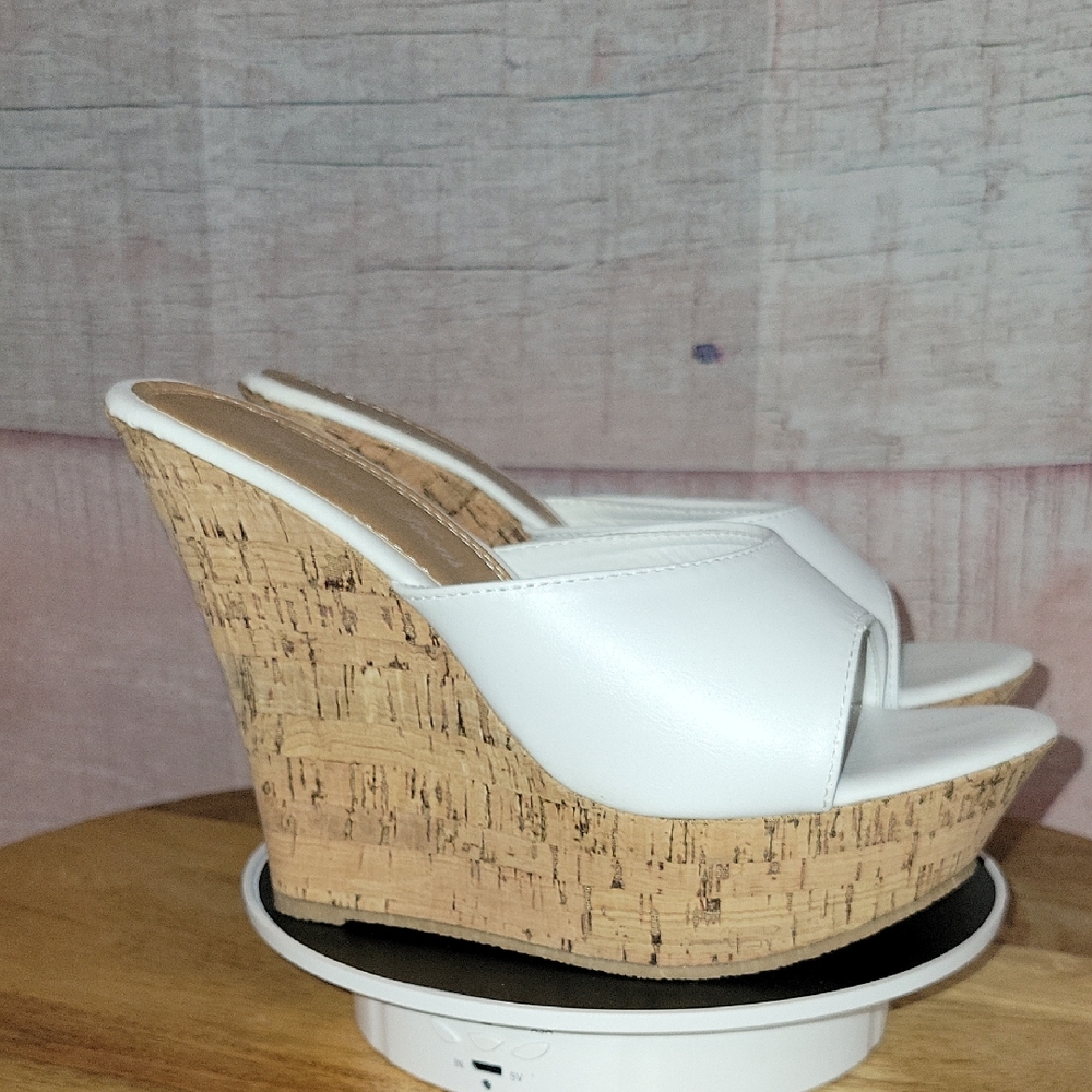 Fashion Focus White Cork Platform Wedges